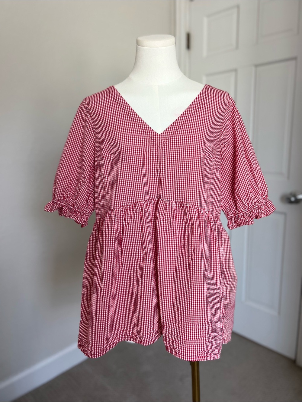 Maeve Red White Gingham Tunic Top Small Cottage Buttermom Western Milkmaid
